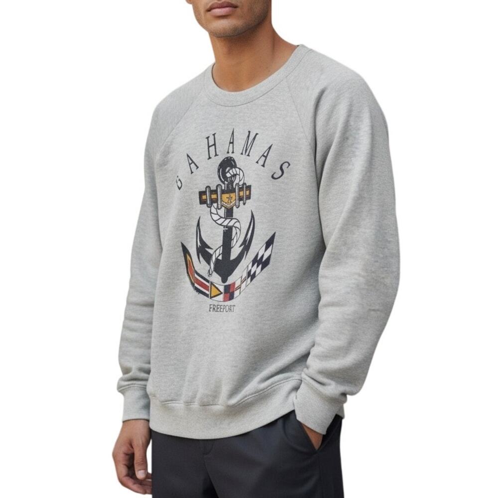 Vintage 90s Bahamas Heather Gray Sweatshirt XL Fruit of the Loom Nautical Preppy
